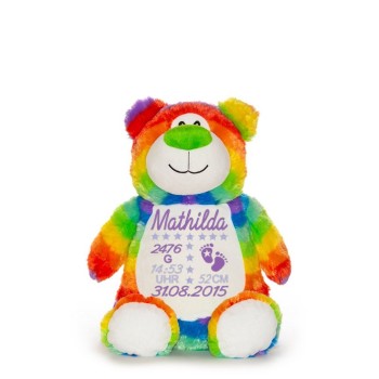Stofftier Bär Regenbogen bestickt mit Namen